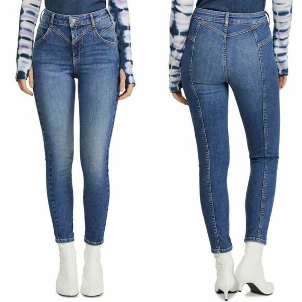 NEW Free People‎ Riley Skinny Jeans Blue Daybreak Back Seam High Rise, 24